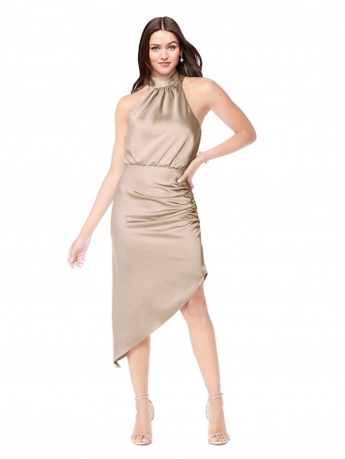 Sleeveless Champagne Pink A-Line Halter Neck High Low Prom Dress / Bridesmaid Dress Maidstone