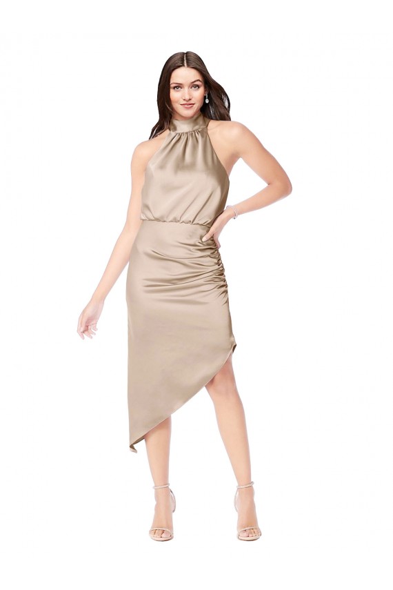 Sleeveless Champagne Pink A-Line Halter Neck High Low Prom Dress / Bridesmaid Dress Maidstone