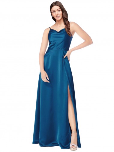 Sleeveless Peacock Blue Low Back A-Line Spaghetti Straps Formal Evening Gown / Prom Dress / Bridesmaid Dress Maidstone