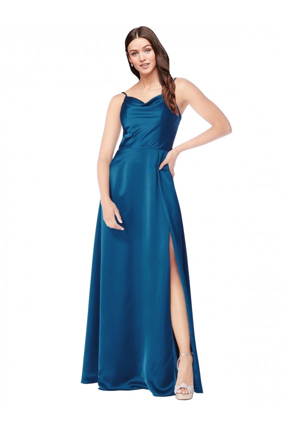 Sleeveless Peacock Blue Low Back A-Line Spaghetti Straps Formal Evening Gown / Prom Dress / Bridesmaid Dress Maidstone