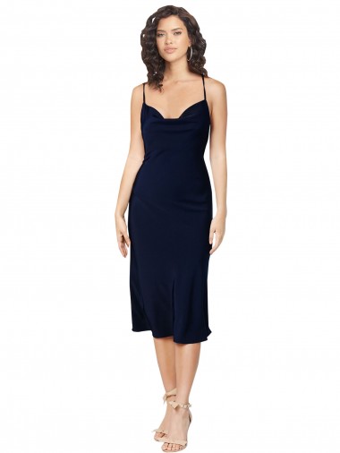 Sleeveless Dark Navy Criss Cross Open Back A-Line Spaghetti Straps Formal Evening Gown / Prom Dress / Bridesmaid Dress Maidstone