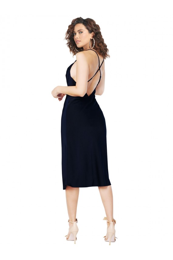 Sleeveless Dark Navy Criss Cross Open Back A-Line Spaghetti Straps Formal Evening Gown / Prom Dress / Bridesmaid Dress Maidstone