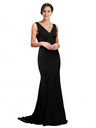 Sleeveless Black Low Back A-Line V-Neck Formal Evening Gown / Prom Dress / Bridesmaid Dress Maidstone