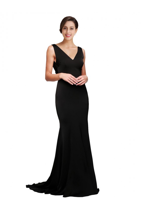 Sleeveless Black Low Back A-Line V-Neck Formal Evening Gown / Prom Dress / Bridesmaid Dress Maidstone