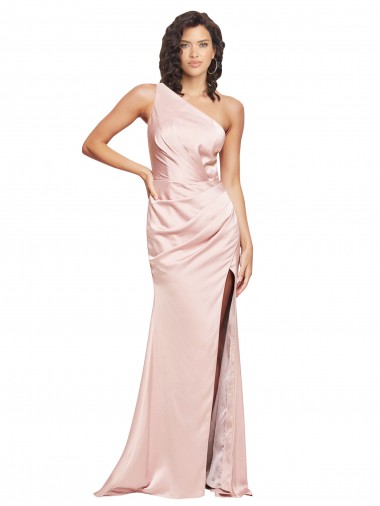 Sleeveless Pink Low Back Sheath Silk like Satin One Shoulder Formal Evening Gown / Prom Dress / Bridesmaid Dress Maidstone