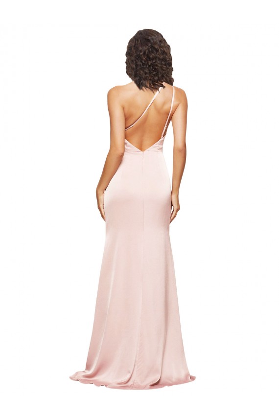 Sleeveless Pink Low Back Sheath Silk like Satin One Shoulder Formal Evening Gown / Prom Dress / Bridesmaid Dress Maidstone