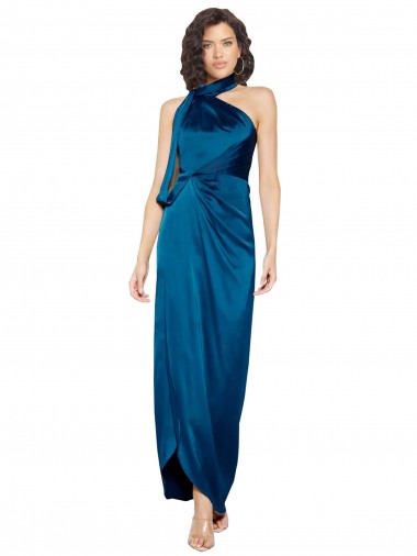 Sleeveless Peacock Blue Sheath Halter Neck Formal Evening Gown / Prom Dress / Bridesmaid Dress Maidstone