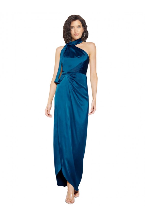 Sleeveless Peacock Blue Sheath Halter Neck Formal Evening Gown / Prom Dress / Bridesmaid Dress Maidstone