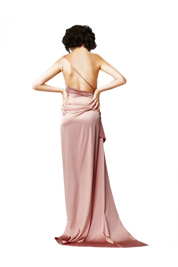 Sleeveless Dusty Pink Open Back A-Line One Shoulder Formal Evening Gown / Prom Dress / Bridesmaid Dress Maidstone
