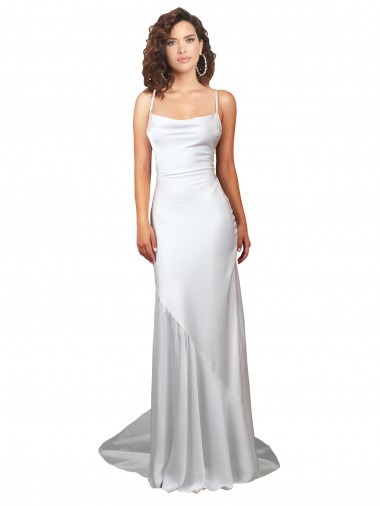 Sleeveless White Criss Cross Open Back Sheath Cowl Neck Beach Wedding Dress Maidstone