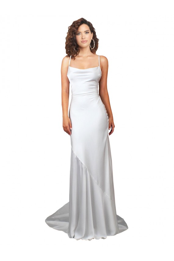 Sleeveless White Criss Cross Open Back Sheath Cowl Neck Beach Wedding Dress Maidstone