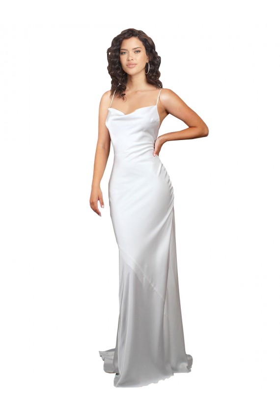 Sleeveless White Criss Cross Open Back Sheath Cowl Neck Beach Wedding Dresses Maidstone