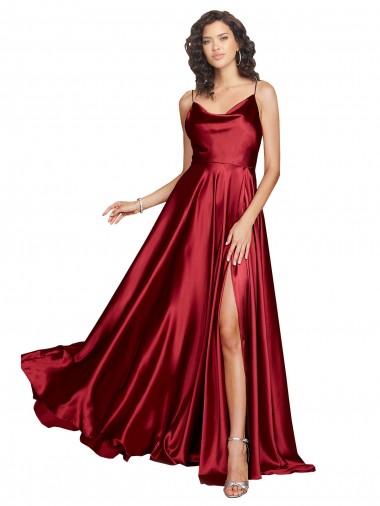 Sleeveless Burgundy Low Back A-Line Spaghetti Straps Black Tie Evening Dress / Prom Dress / Bridesmaid Dress Maidstone