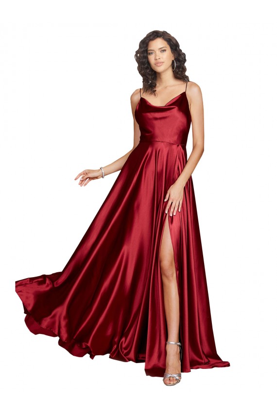 Sleeveless Burgundy Low Back A-Line Spaghetti Straps Black Tie Evening Dress / Prom Dress / Bridesmaid Dress Maidstone
