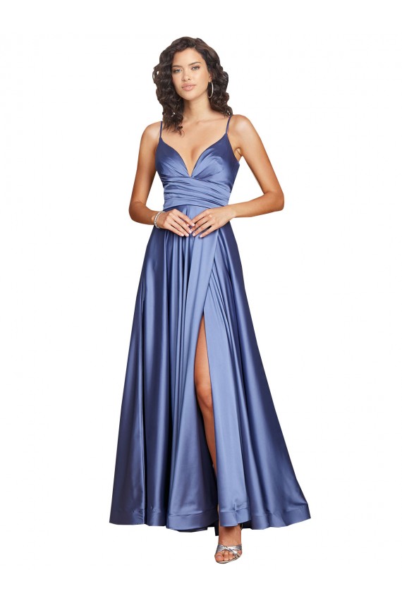 Sleeveless French Blue Low Back A-Line Spaghetti Straps Black Tie Evening Gown / Prom Dress / Bridesmaid Dress Maidstone