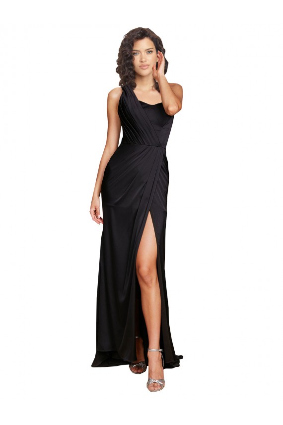 Sleeveless Black A-Line One Shoulder Evening Dress / Bridesmaid Dress Maidstone