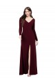 Long Sleeves Burgundy Gold V-Back Sheath V-Neck Prom Dress / Bridesmaid Dress Maidstone