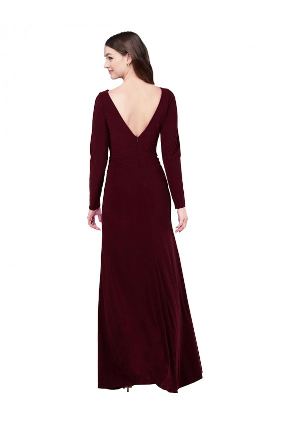 Long Sleeves Burgundy Gold V-Back Sheath V-Neck Prom Dress / Bridesmaid Dress Maidstone