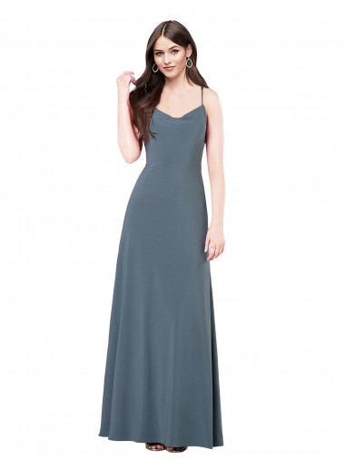 Sleeveless Slate Grey Low Back A-Line V-Neck Prom Dress / Bridesmaid Dress Maidstone