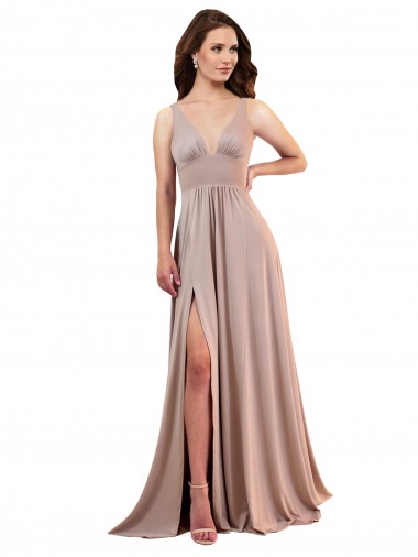 Sleeveless Dusty Pink Low Back A-Line V-Neck Black Tie Evening Gown / Prom Dress / Bridesmaid Dress Maidstone