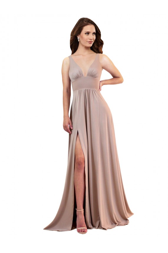Sleeveless Dusty Pink Low Back A-Line V-Neck Black Tie Evening Gown / Prom Dress / Bridesmaid Dress Maidstone