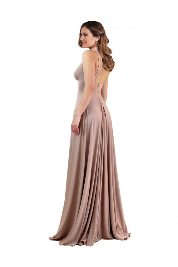 Sleeveless Dusty Pink Low Back A-Line V-Neck Black Tie Evening Gown / Prom Dress / Bridesmaid Dress Maidstone