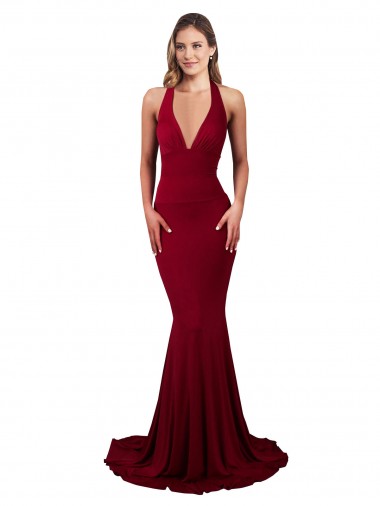 Sleeveless Burgundy Open Back Mermaid Halter Neck Formal Evening Gown / Prom Dress / Bridesmaid Dress Maidstone