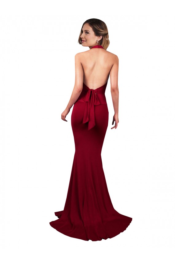 Sleeveless Burgundy Open Back Mermaid Halter Neck Formal Evening Gown / Prom Dress / Bridesmaid Dress Maidstone