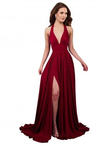 Sleeveless Burgundy Open Back A-Line Halter Neck Black Tie Evening Gown / Prom Dress / Bridesmaid Dress Maidstone