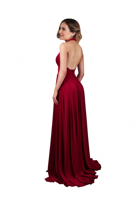 Sleeveless Burgundy Open Back A-Line Halter Neck Black Tie Evening Gown / Prom Dress / Bridesmaid Dress Maidstone