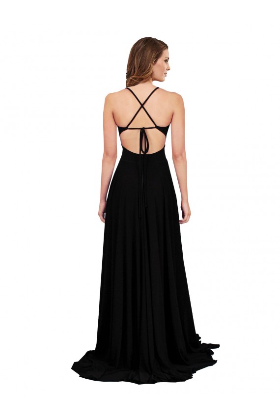 Sleeveless Black Open Back A-Line V-Neck Black Tie Evening Gown / Prom Dress / Bridesmaid Dress Maidstone