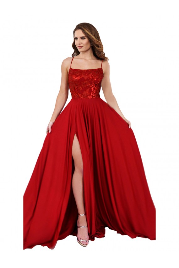 Sleeveless Red Criss Cross Open Back A-Line Spaghetti Straps Semi Formal Evening Dress / Prom Dress / Bridesmaid Dress Maidstone