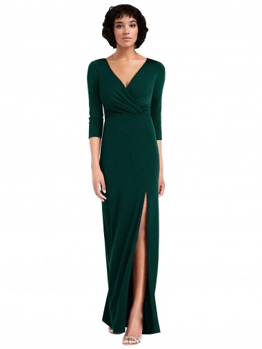 Long Sleeves Dark Green V-Back Trumpet V-Neck Formal Evening Gown / Prom Dress / Bridesmaid Dress Maidstone