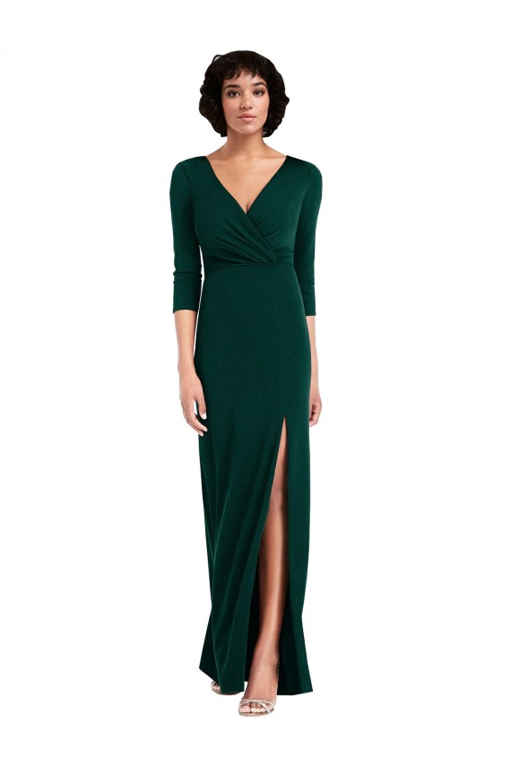 Long Sleeves Dark Green V-Back Trumpet V-Neck Formal Evening Gown / Prom Dress / Bridesmaid Dress Maidstone
