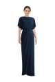 Short Sleeves Dark Navy Open Back Sheath Bateau Neck Semi Formal Evening Dress / Prom Dress / Bridesmaid Dress Maidstone