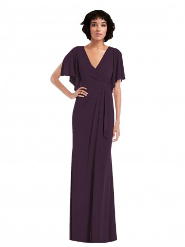 Split Sleeves Grape Sheath V-Neck Formal Evening Gown / Prom Dress / Bridesmaid Dress Maidstone