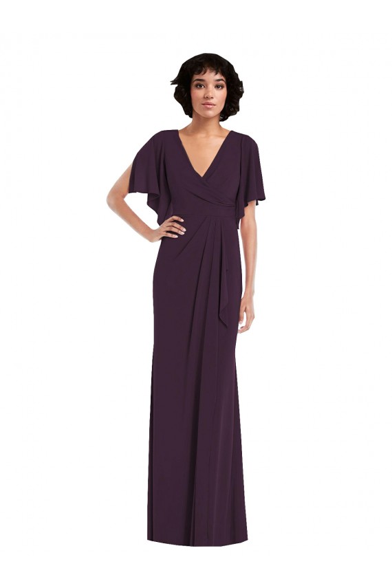 Split Sleeves Grape Sheath V-Neck Formal Evening Gown / Prom Dress / Bridesmaid Dress Maidstone