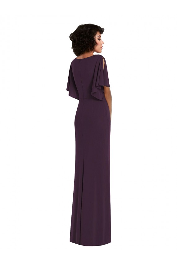 Split Sleeves Grape Sheath V-Neck Formal Evening Gown / Prom Dress / Bridesmaid Dress Maidstone