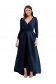 Long Sleeves Dark Navy Ball Gown V-Neck High Low Plus Size Evening Gown / Prom Dress / Bridesmaid Dress Maidstone