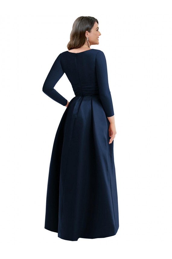 Long Sleeves Dark Navy Ball Gown V-Neck High Low Plus Size Evening Gown / Prom Dress / Bridesmaid Dress Maidstone