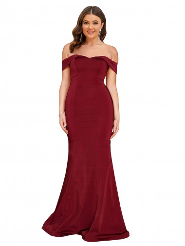 Sleeveless Burgundy Mermaid Off the Shoulder Formal Plus Size Evening Gown / Prom Dress / Bridesmaid Dress Maidstone