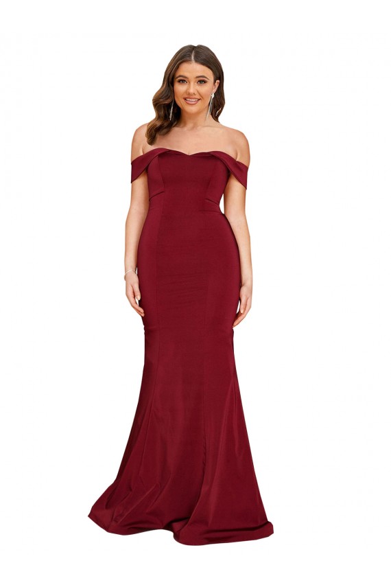 Sleeveless Burgundy Mermaid Off the Shoulder Formal Plus Size Evening Gown / Prom Dress / Bridesmaid Dress Maidstone