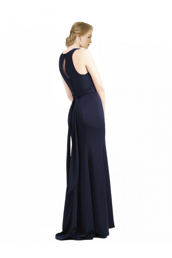 Sleeveless Dark Navy Keyhole Back Sheath Scoop Neck Black Tie Prom Dress / Bridesmaid Dress Maidstone