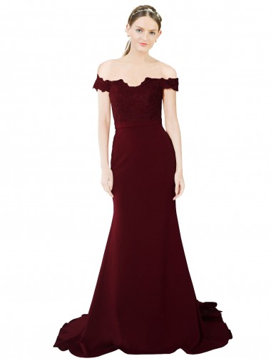 Sleeveless Burgundy Gold V-Back Mermaid Off the Shoulder Formal Evening Gown / Prom Dress / Bridesmaid Dress Maidstone