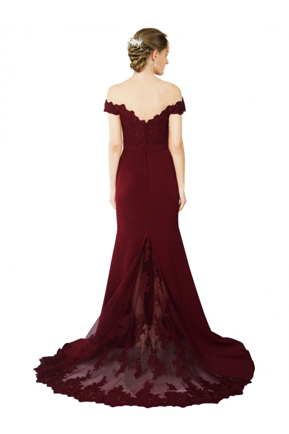Sleeveless Burgundy Gold V-Back Mermaid Off the Shoulder Formal Evening Gown / Prom Dress / Bridesmaid Dress Maidstone