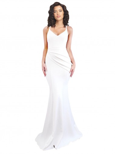 Sleeveless White Low Back Mermaid Spaghetti Straps Black Tie Evening Gown / Prom Dress / Bridesmaid Dress Maidstone