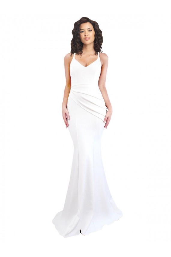 Sleeveless White Low Back Mermaid Spaghetti Straps Black Tie Evening Gown / Prom Dress / Bridesmaid Dress Maidstone