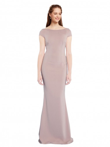 Cap Sleeves Dusty Pink Tie Back Mermaid Boat Neck Formal Evening Gown / Prom Dress / Bridesmaid Dress Maidstone