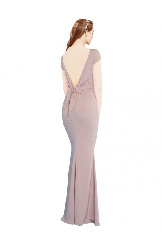 Cap Sleeves Dusty Pink Tie Back Mermaid Boat Neck Formal Evening Gown / Prom Dress / Bridesmaid Dress Maidstone