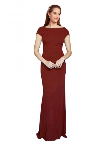 Cap Sleeves Burgundy Keyhole Back Mermaid Round Neck Formal Evening Gown / Prom Dress / Bridesmaid Dress Maidstone
